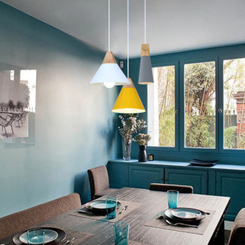 Polished Aluminum Macaroon Style Hanging Lamp 1-light Wooden Simplicity Lighting Fixture with 47" Adjustable Suspension Wire