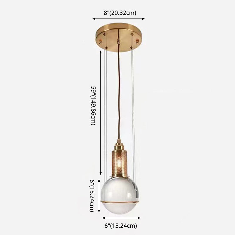 1 Light Pendant Light Modern Minimalist Globe Clear Crystal Shade Hanging Lamp for Living Room