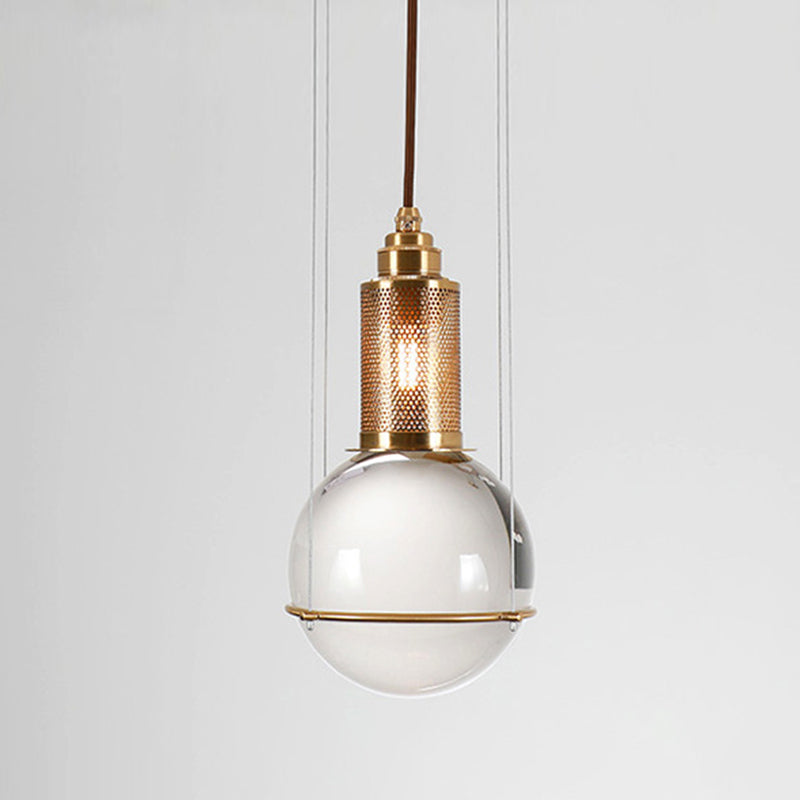 1 Light Pendant Light Modern Minimalist Globe Clear Crystal Shade Hanging Lamp for Living Room
