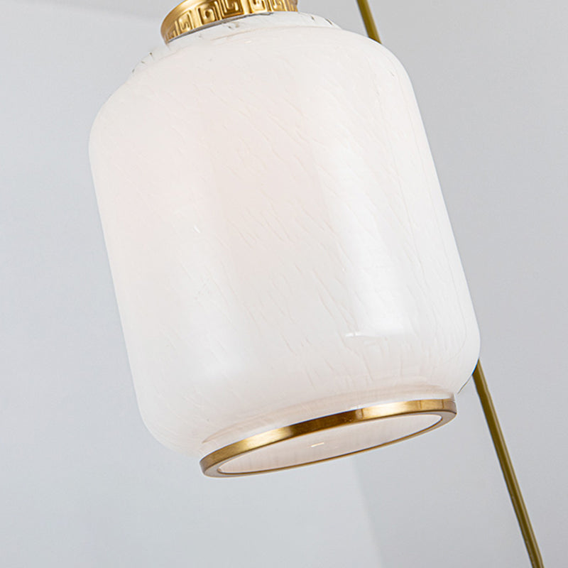Weiße Glaszylindrische multi-Licht-Anhänger zeitgenössische Messingdecke für Treppen