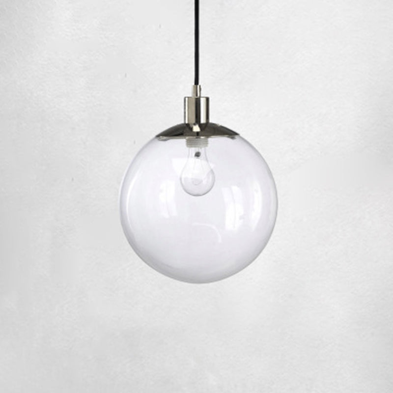 Moderno esférico de vidrio transparente luz colgante cromado 1 cafetería ligera de suspensión luz