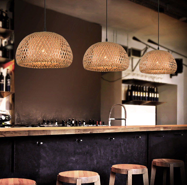 Asian Hand-Woven Suspension Pendant Light Rattan 1 Light Pendant