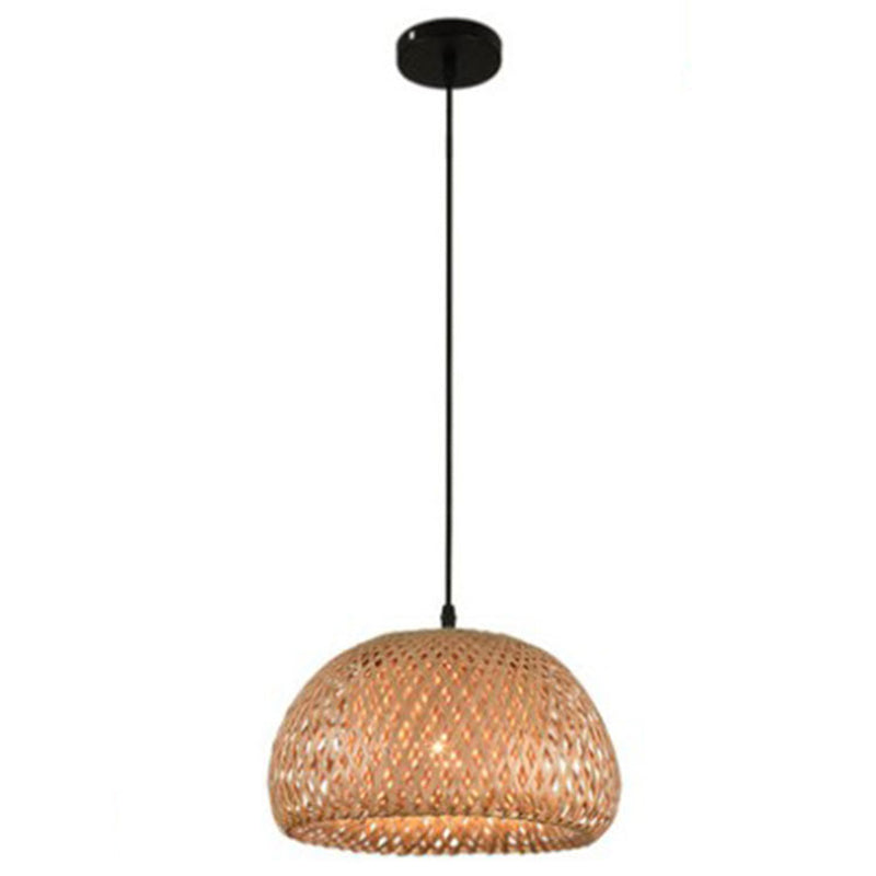 Asian Hand-Woven Suspension Pendant Light Rattan 1 Light Pendant