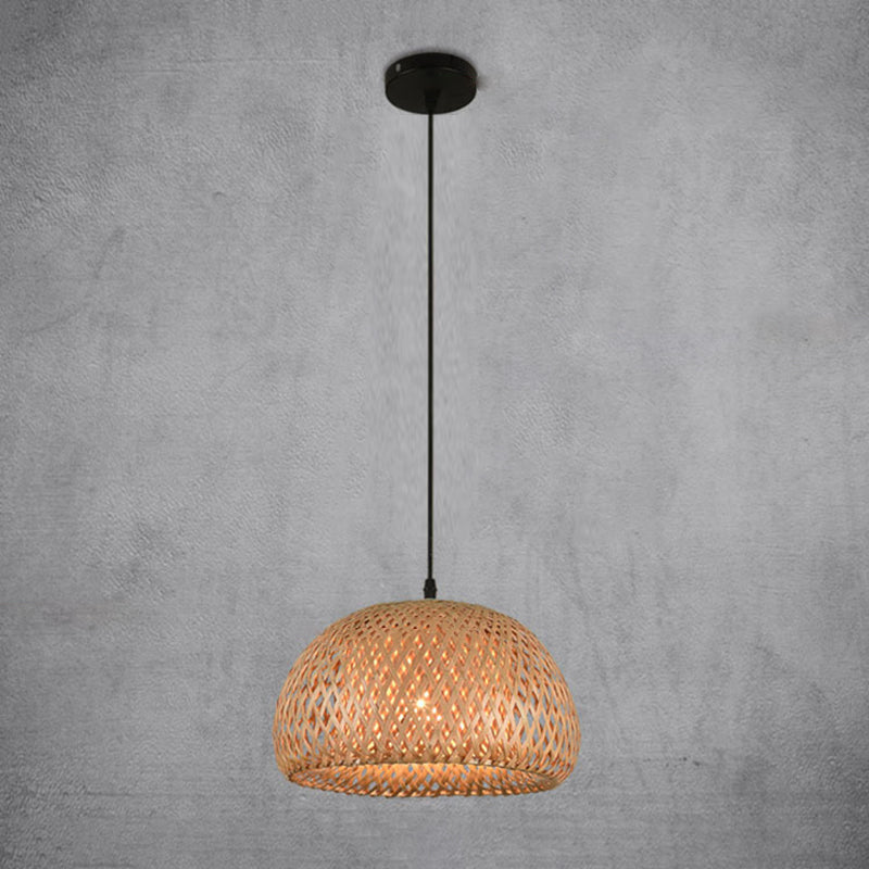 Asian Hand-Woven Suspension Pendant Light Rattan 1 Light Pendant