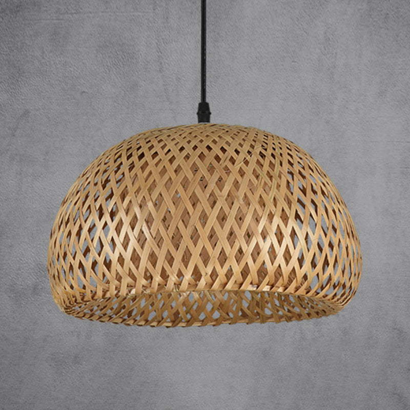 Asian Hand-Woven Suspension Pendant Light Rattan 1 Light Pendant