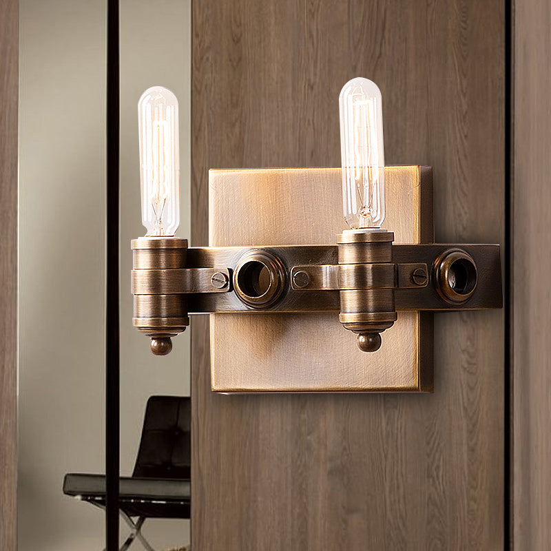 1/2 Heads Bare Bulb Sconce Lighting Vintage Bronze Metal Wall Mount Lamp Fixture with Rectangle Backplate