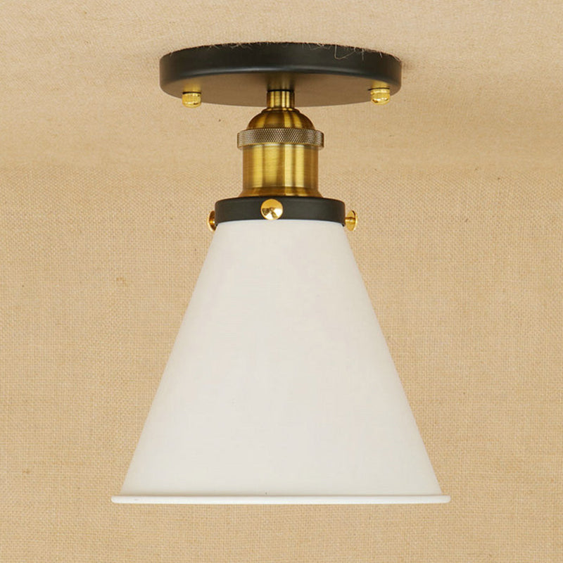 Mini lámpara de techo de estilo industrial, lámpara de montaje semiempotrado con pantalla de metal blanco, 1 luz, cafetería
