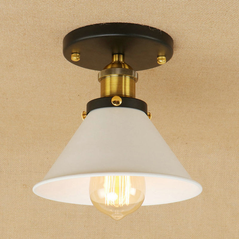Mini lámpara de techo de estilo industrial, lámpara de montaje semiempotrado con pantalla de metal blanco, 1 luz, cafetería
