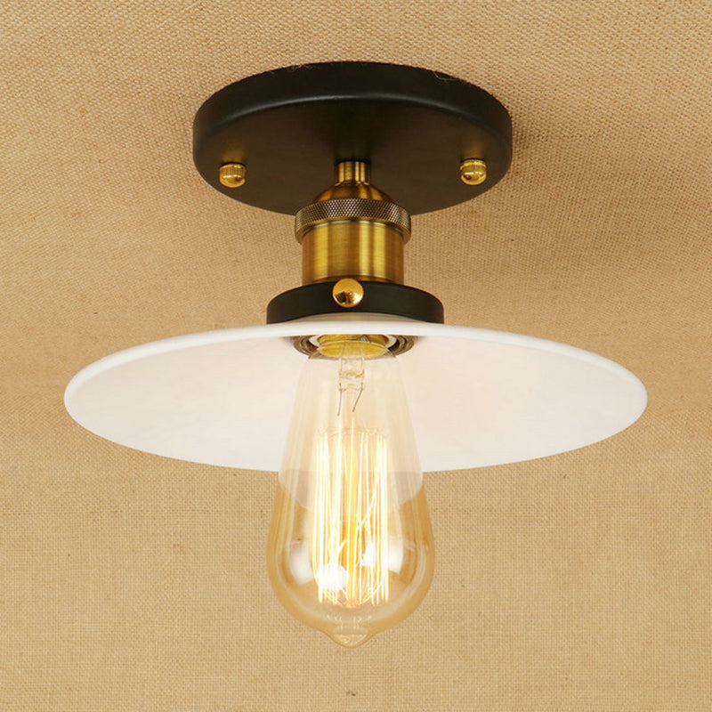 Mini lámpara de techo de estilo industrial, lámpara de montaje semiempotrado con pantalla de metal blanco, 1 luz, cafetería