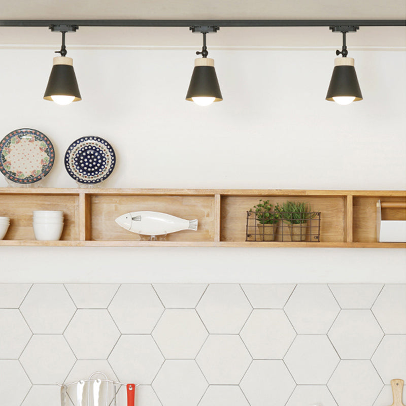 Nordic Modern Ceiling Track Lighting Cone Shaped Shade Solid Wood Spotlight for Living Room Background Wall and Clothing Store