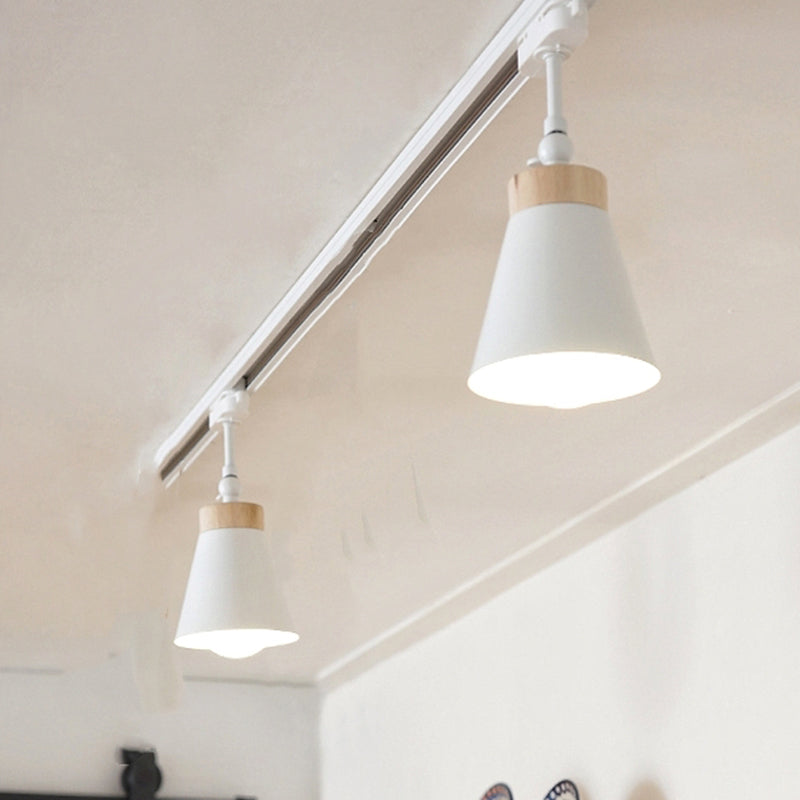 Nordic Modern Ceiling Track Lighting Cone Shaped Shade Solid Wood Spotlight for Living Room Background Wall and Clothing Store