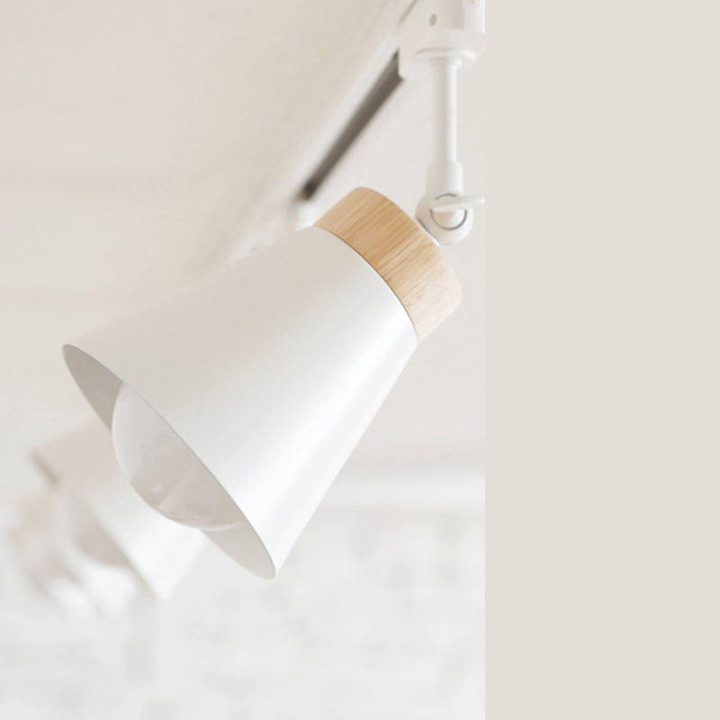 Nordic Modern Ceiling Track Lighting Cone Shaped Shade Solid Wood Spotlight for Living Room Background Wall and Clothing Store