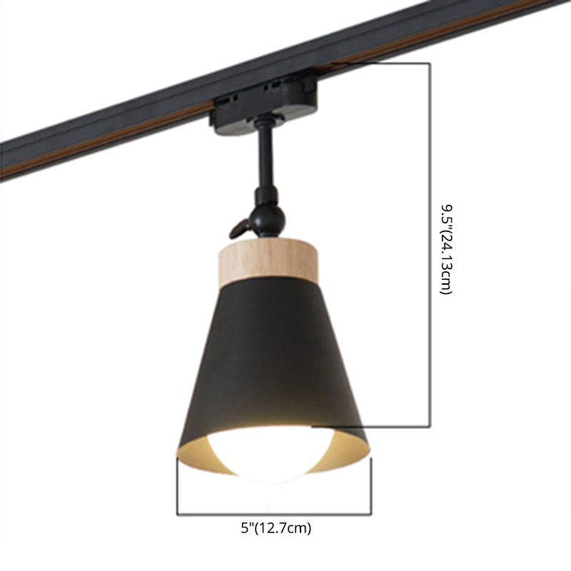 Nordic Modern Ceiling Track Lighting Cone Shaped Shade Solid Wood Spotlight for Living Room Background Wall and Clothing Store