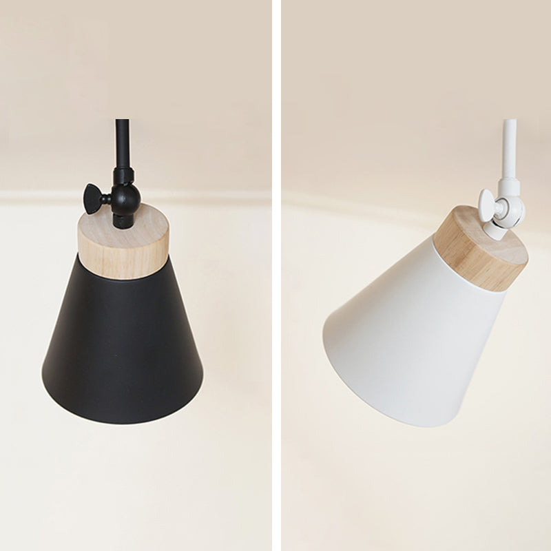 Nordic Modern Ceiling Track Lighting Cone Shaped Shade Solid Wood Spotlight for Living Room Background Wall and Clothing Store