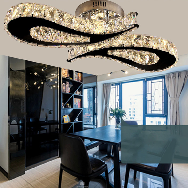 Plafonnier encastré en forme de larme de cristal, lumière LED encastrée moderne chromée pour le salon