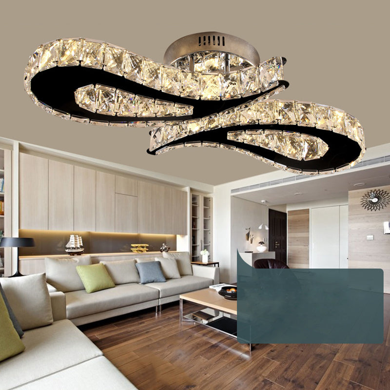 Plafonnier encastré en forme de larme de cristal, lumière LED encastrée moderne chromée pour le salon