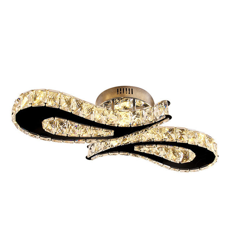 Plafonnier encastré en forme de larme de cristal, lumière LED encastrée moderne chromée pour le salon