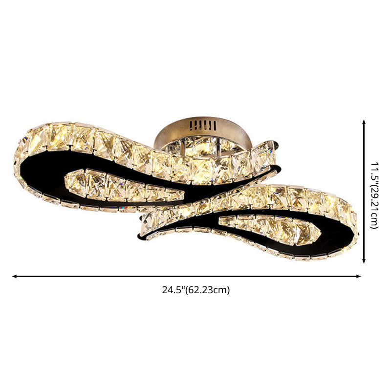 Plafonnier encastré en forme de larme de cristal, lumière LED encastrée moderne chromée pour le salon