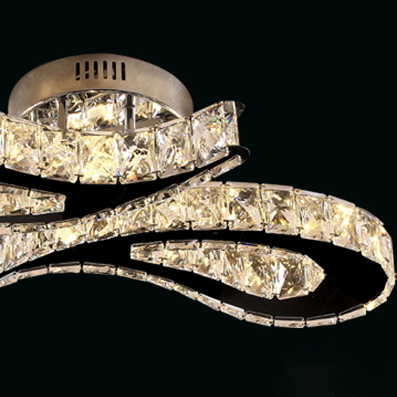 Plafonnier encastré en forme de larme de cristal, lumière LED encastrée moderne chromée pour le salon
