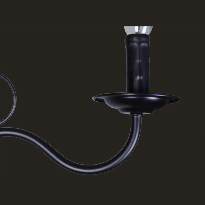 2-Layers Living Room Large Chandelier Traditional Style Candlestick Styling Wrought Iron Lighting Fixture in Black