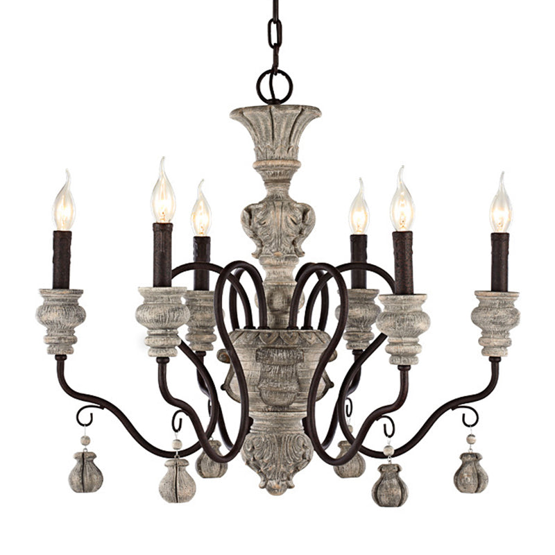 Rustic Style Traditional Candlestick Styling Chandelier Hand-carved Resin Suspension Lighting Fixture for Dining Room