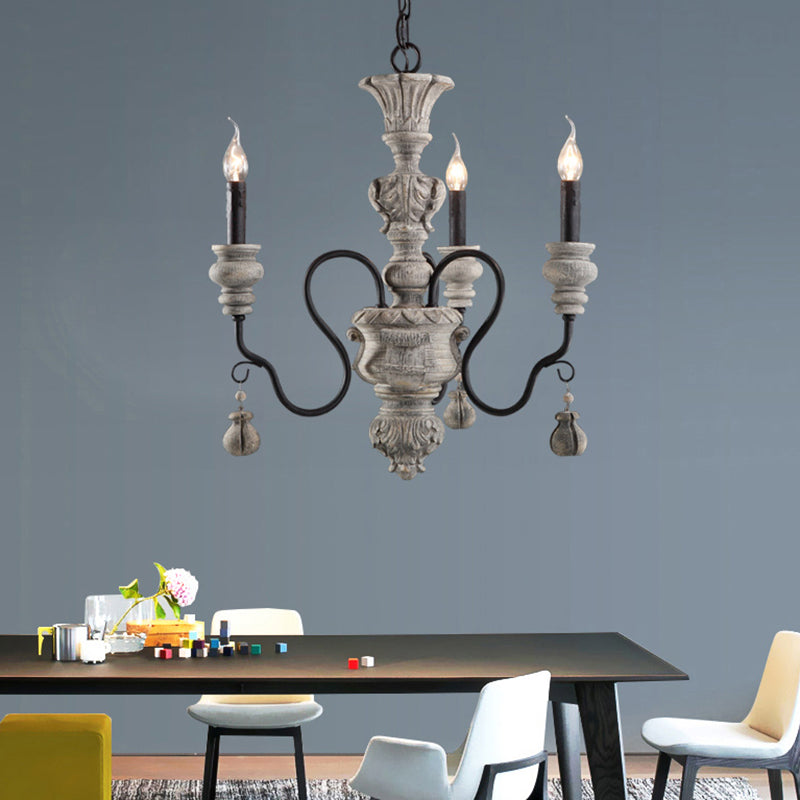 Rustic Style Traditional Candlestick Styling Chandelier Hand-carved Resin Suspension Lighting Fixture for Dining Room