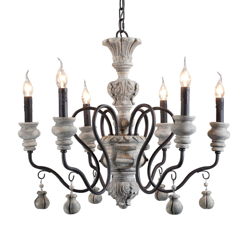 Rustic Style Traditional Candlestick Styling Chandelier Hand-carved Resin Suspension Lighting Fixture for Dining Room