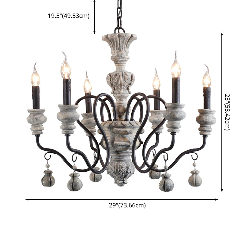 Rustic Style Traditional Candlestick Styling Chandelier Hand-carved Resin Suspension Lighting Fixture for Dining Room