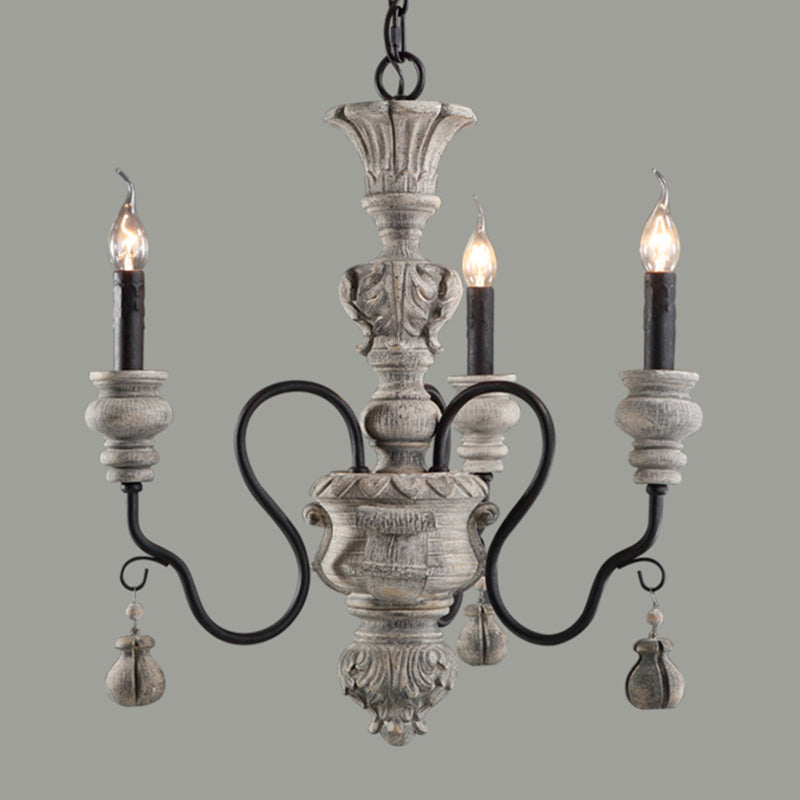 Rustic Style Traditional Candlestick Styling Chandelier Hand-carved Resin Suspension Lighting Fixture for Dining Room
