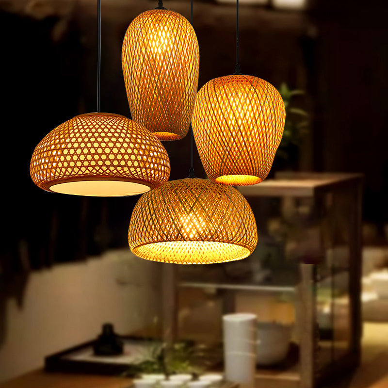 Chinese Pendant Lighting Fixtures Bamboo Hanging Light with Hanging Cord for Restaurant