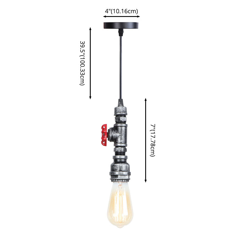 1-Light Water Pipe Hanging Light Vintage Industrial Style Bare Bulb Lighting Fixture for Restaurants Coffee Shop