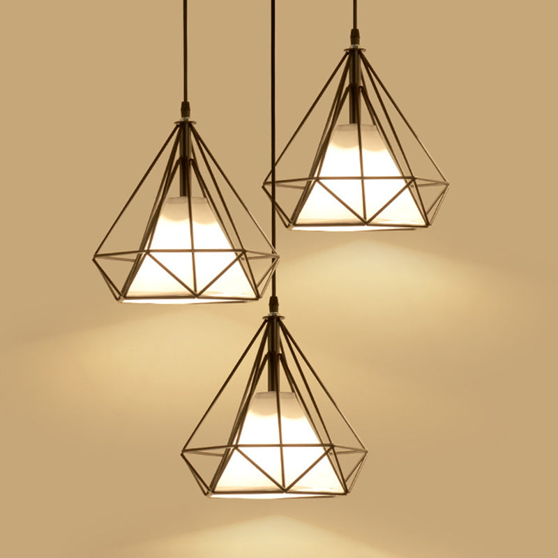 Retro Industrial Diamond Hanging Pendant Lights Metallic Hanging Light Fixture for Living Room