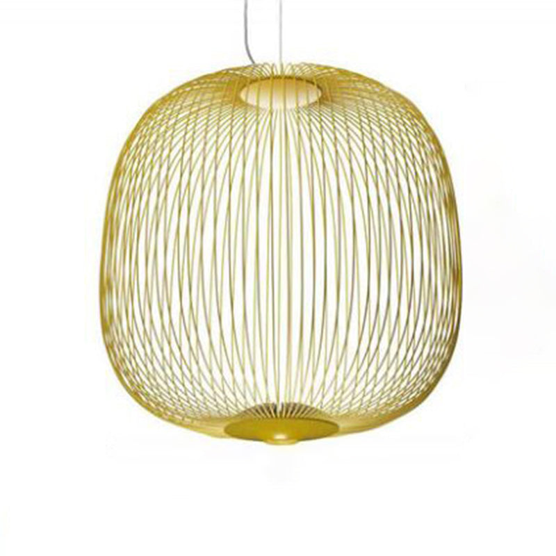 Oval Forged Iron Cage Pendant Lighting Modern Minimalist LED Hanging Lamp for Living Room