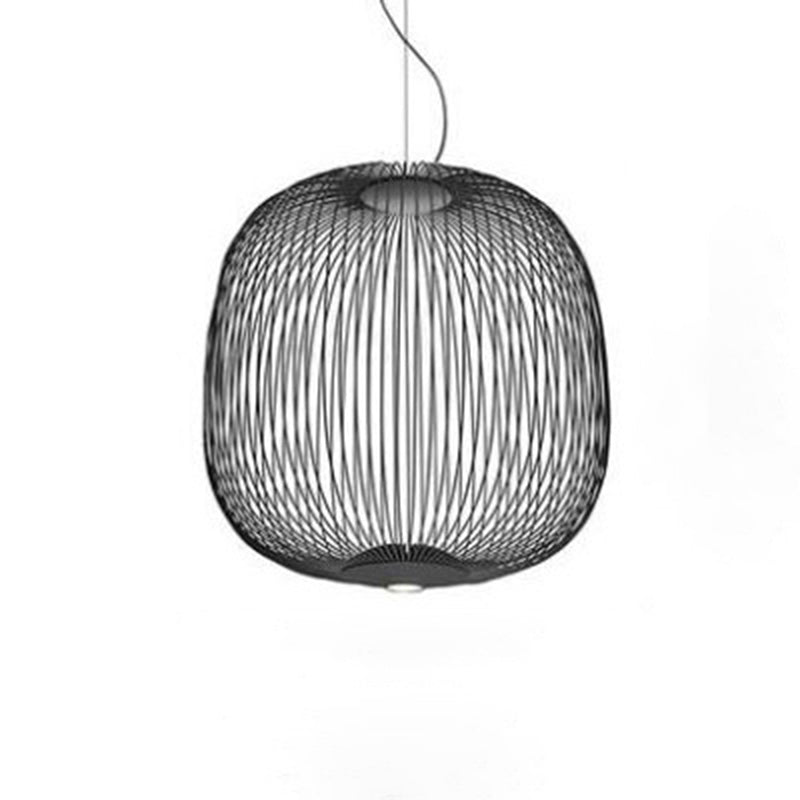 Oval Forged Iron Cage Pendant Lighting Modern Minimalist LED Hanging Lamp for Living Room