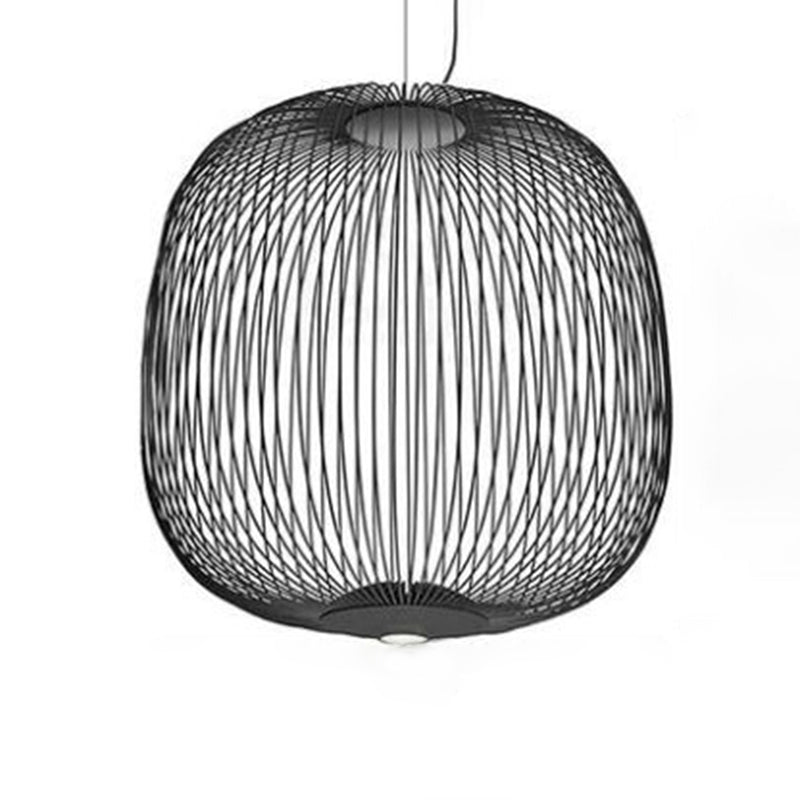Oval Forged Iron Cage Pendant Lighting Modern Minimalist LED Hanging Lamp for Living Room