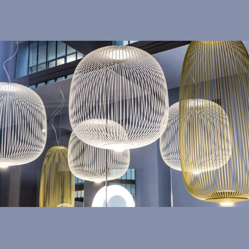 Oval Forged Iron Cage Pendant Lighting Modern Minimalist LED Hanging Lamp for Living Room