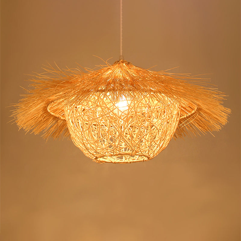 Asian Hand Twisted Ceiling Pendant Lamp Rattan 1 Light Ceiling Lamp