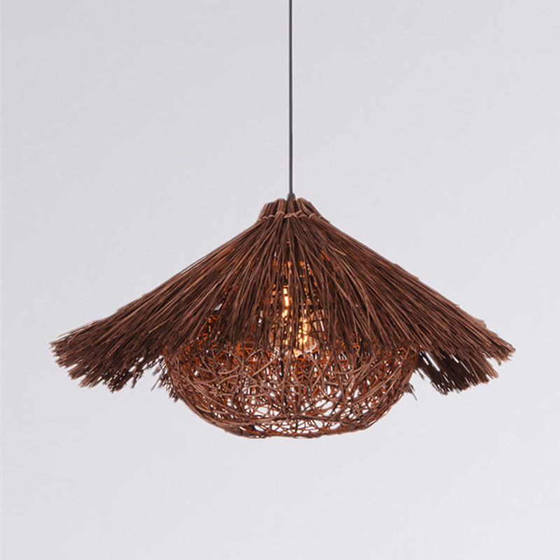 Asian Hand Twisted Ceiling Pendant Lamp Rattan 1 Light Ceiling Lamp