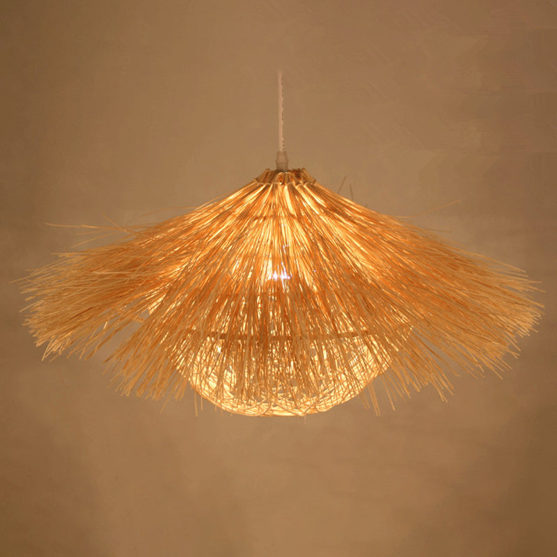 Asian Hand Twisted Ceiling Pendant Lamp Rattan 1 Light Ceiling Lamp