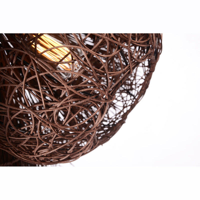 Asian Hand Twisted Ceiling Pendant Lamp Rattan 1 Light Ceiling Lamp