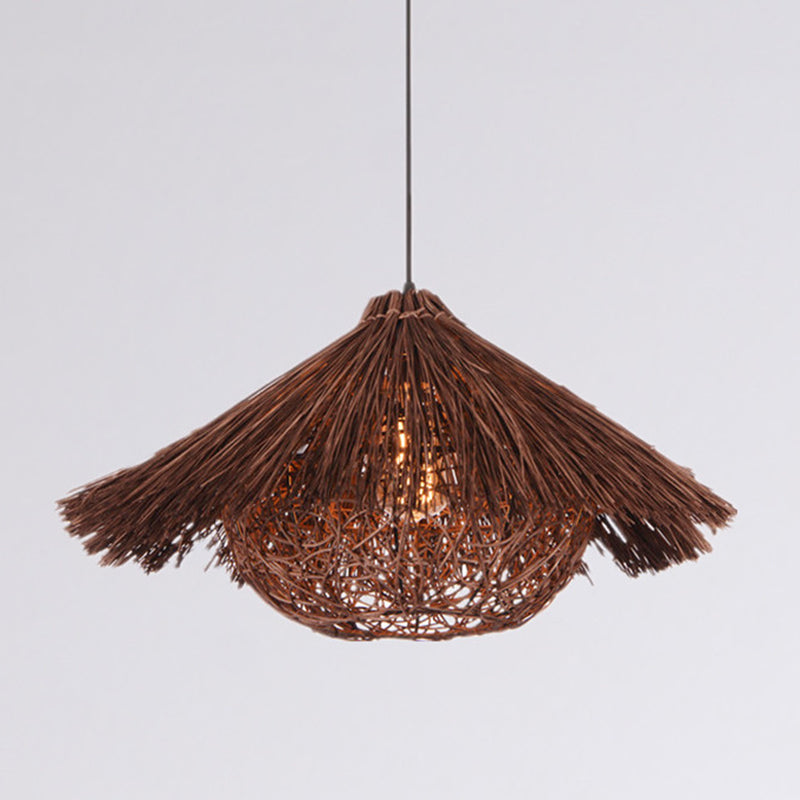 Asian Hand Twisted Ceiling Pendant Lamp Rattan 1 Light Ceiling Lamp