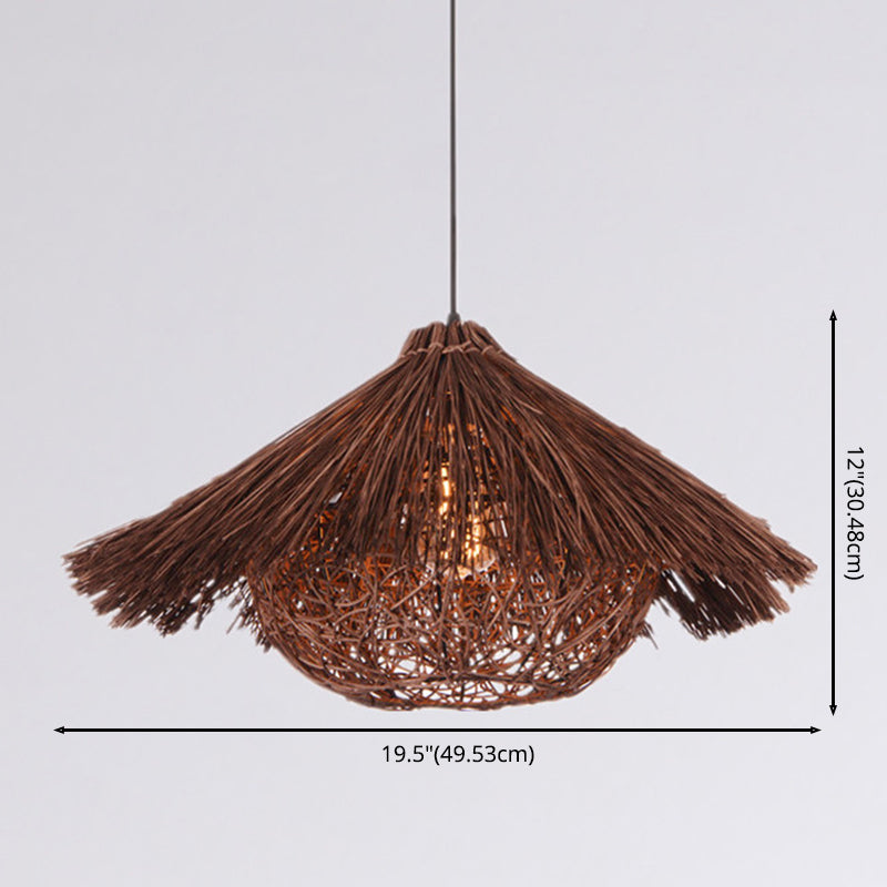 Asian Hand Twisted Ceiling Pendant Lamp Rattan 1 Light Ceiling Lamp