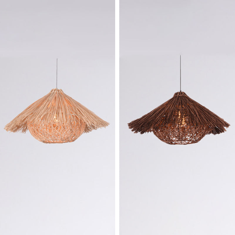 Asian Hand Twisted Ceiling Pendant Lamp Rattan 1 Light Ceiling Lamp