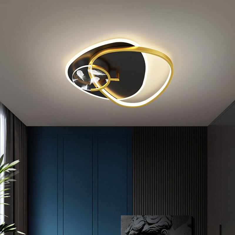 Lámpara de techo LED de pluma romántica moderna, soporte semiempotrado geométrico de hierro forjado para sala de estar