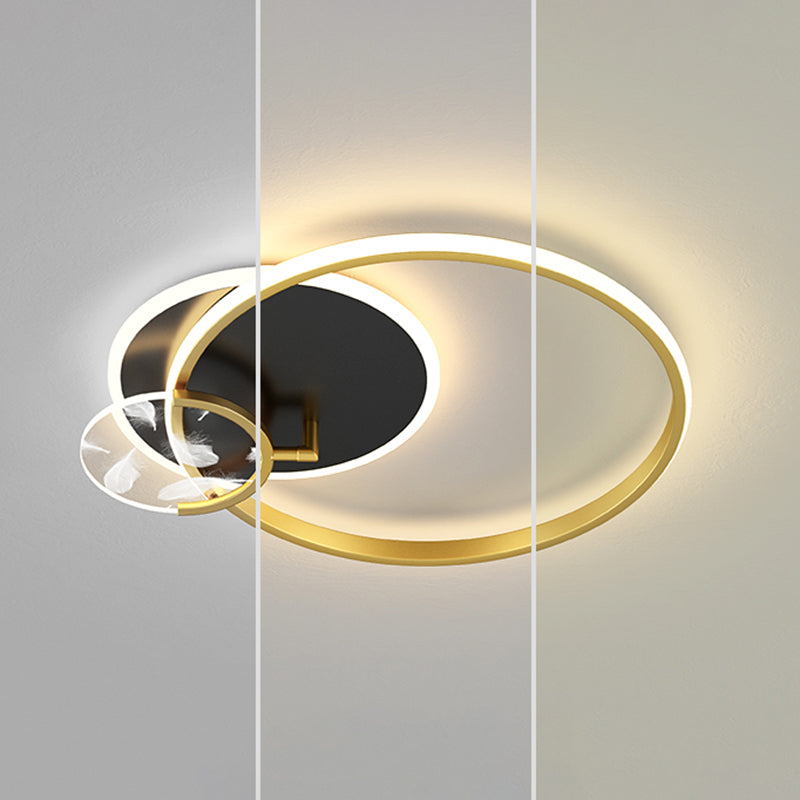 Lámpara de techo LED de pluma romántica moderna, soporte semiempotrado geométrico de hierro forjado para sala de estar