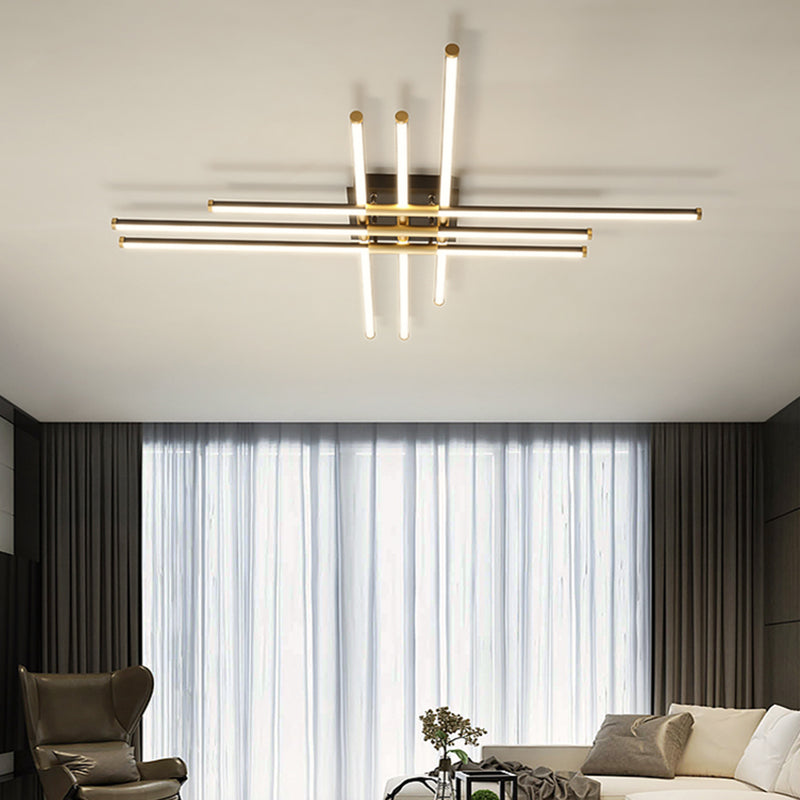New Modern Linear Sputnik Flush Mount Ceiling Light Aluminum Living Room Flush Light
