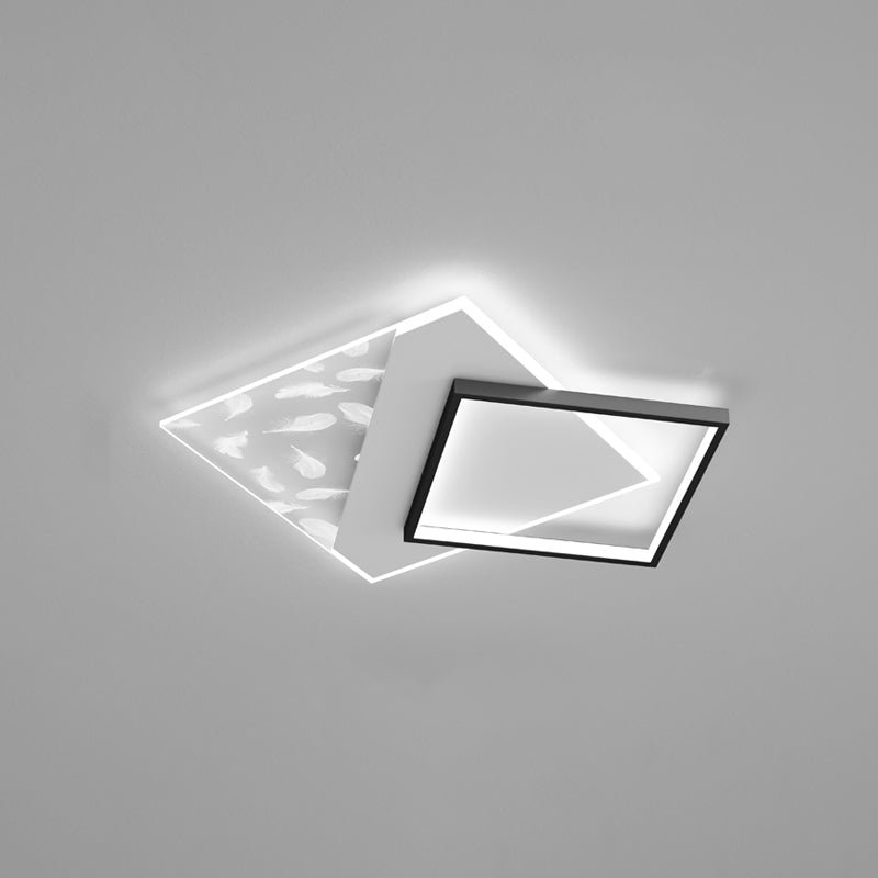 Stagger LED Geometric Feather LED Ceiling Fixture in Modern Simplicity Wrought Iron Flush Mount for Lobby