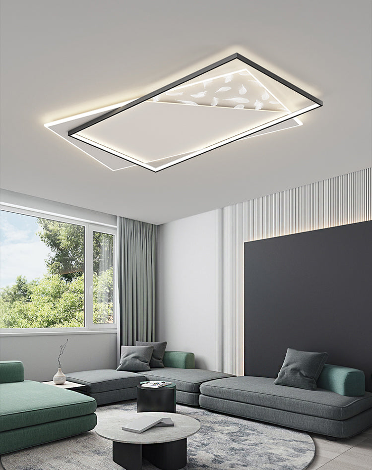 Stagger LED Geometric Feather LED Ceiling Fixture in Modern Simplicity Wrought Iron Flush Mount for Lobby