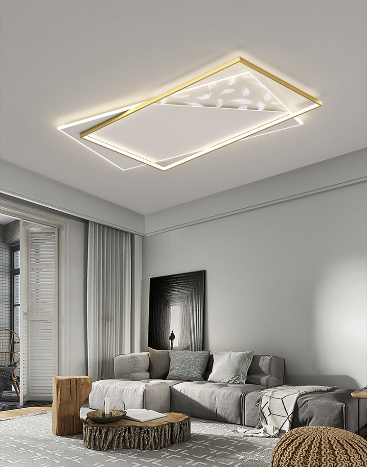 Stagger LED Geometric Feather LED Ceiling Fixture in Modern Simplicity Wrought Iron Flush Mount for Lobby