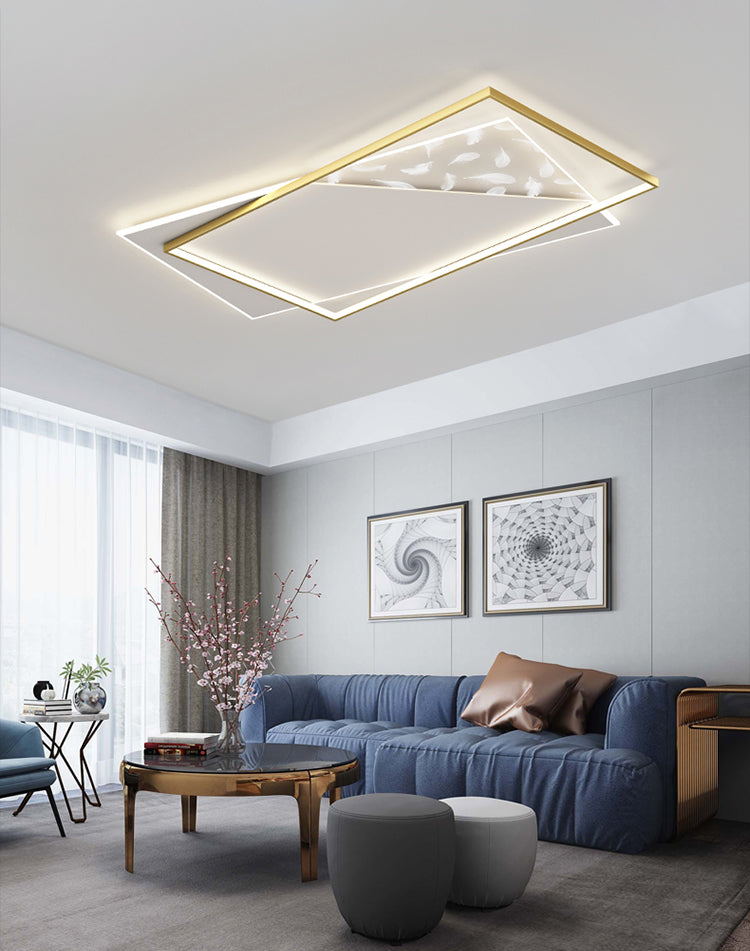 Stagger LED Geometric Feather LED Ceiling Fixture in Modern Simplicity Wrought Iron Flush Mount for Lobby